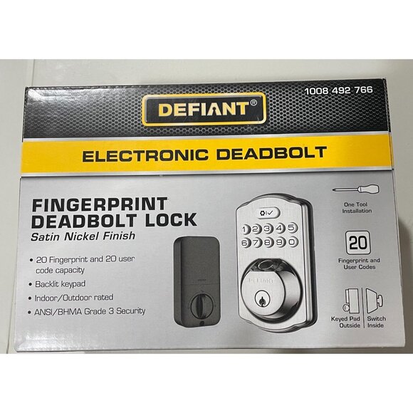 Defiant Electronic Fingerprint Deadbolt Satin Nickel Finish 1008492766 BRAND NEW - Picture 1 of 3